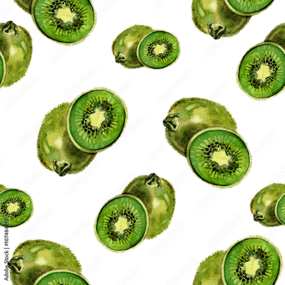 Fototapeta premium Watercolor summer kiwi pattern 