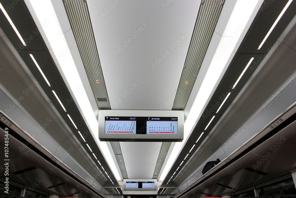Obraz premium Digital schedule board on ceiling in Narita express train