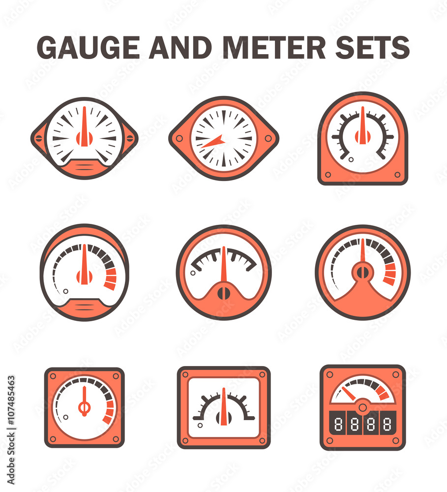 Gauge meter vector icons sets design on white. Gauge meter vector icons sets design on white.