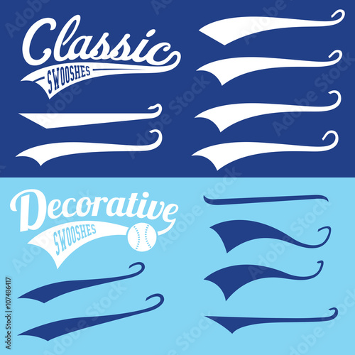 Vector Swooshes Swishes, Swooshes, and Swashes for Typography on Retro Baseball Tail Tshirt