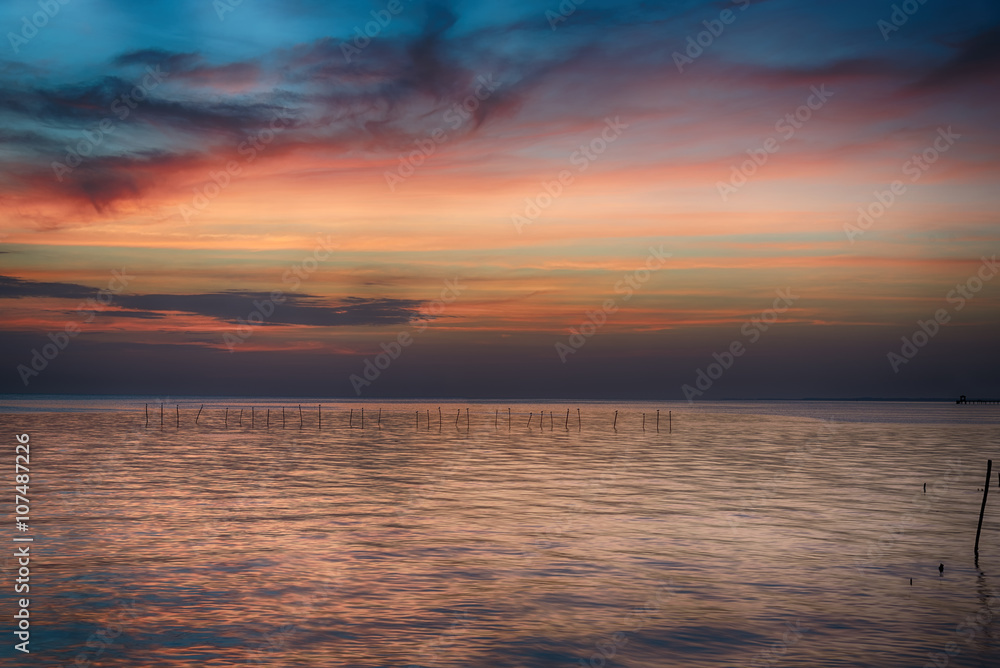 beautiful seascape and twilight sky,  colorful cloudscape background, landscape