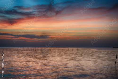 beautiful seascape and twilight sky   colorful cloudscape background  landscape