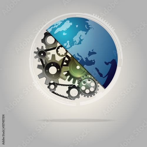 graphic of cogs combined with the world