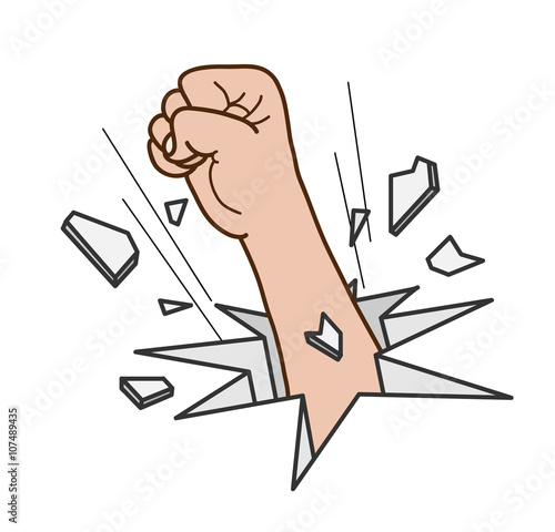 Break Free, a hand drawn vector illustration of a fist, breaking through a barrier for freedom.
