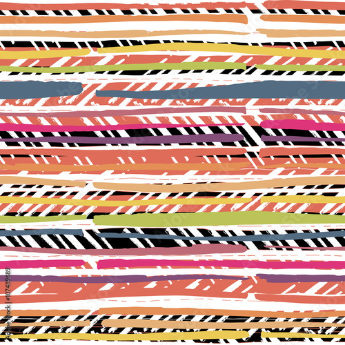Abstract hand drawn colors stripes pattern. Seamless.