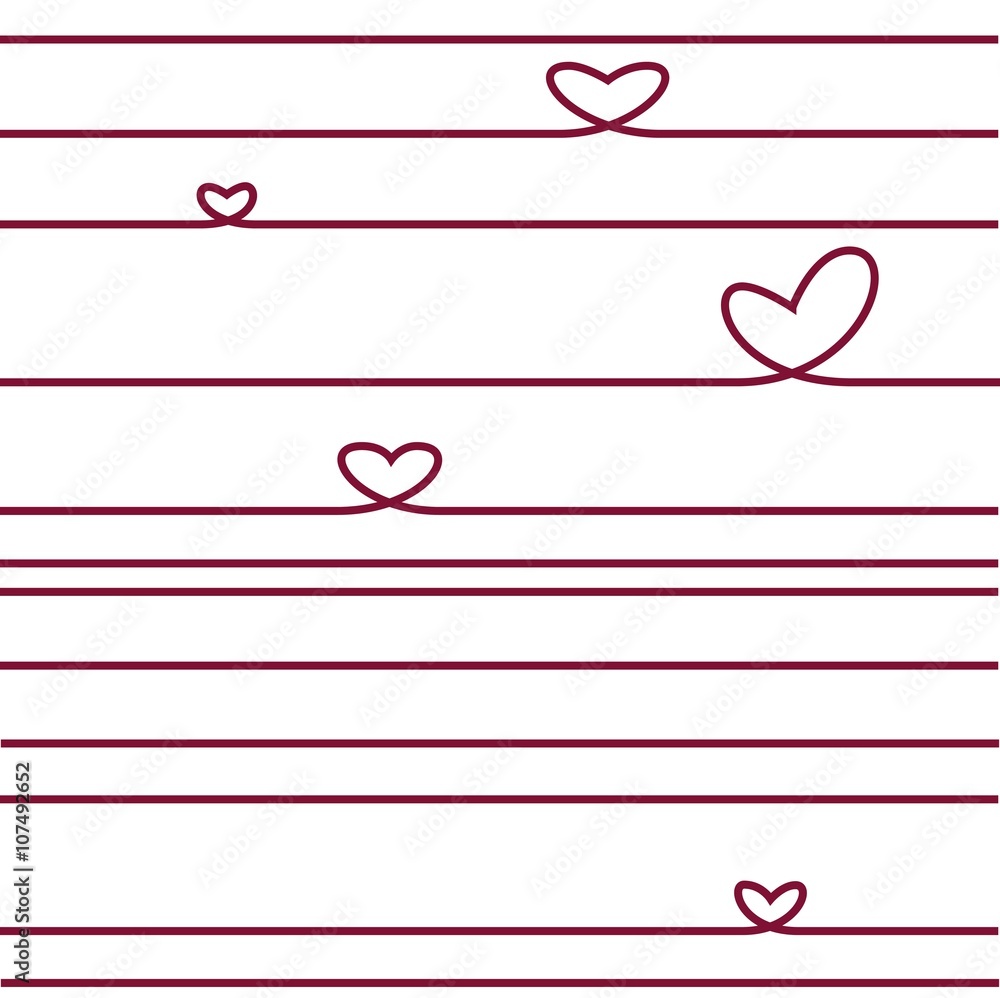 Heart of the lines in a notebook. Seamless pattern