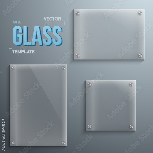 Set of Realistic Vector Glass Plate Template Icons. EPS10 Vector