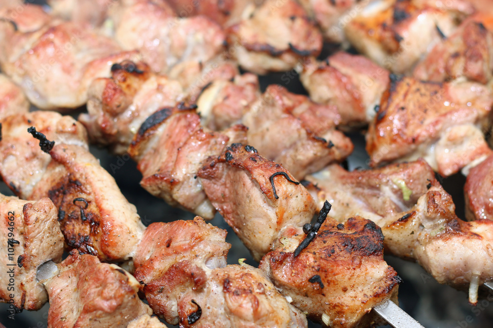 meat skewers on the barbecue coals meat skewers on the barbecue coals