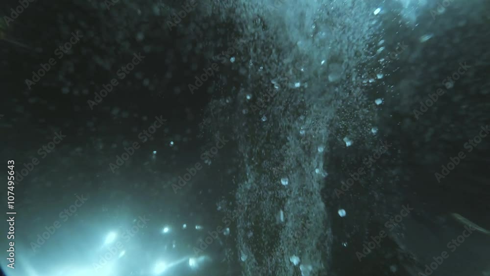 Thin Streams Bubbles Slowly Rise up on Background Impenetrable Blackness Thin Streams Bubbles Slowly Rise up on Background Impenetrable Blackness