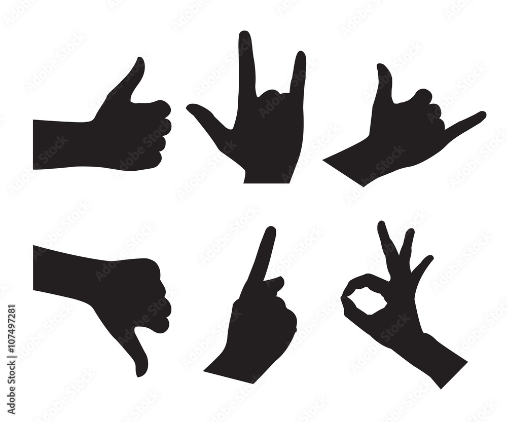 Hand Set Silhouettes on the white background Hand Set Silhouettes on the white background