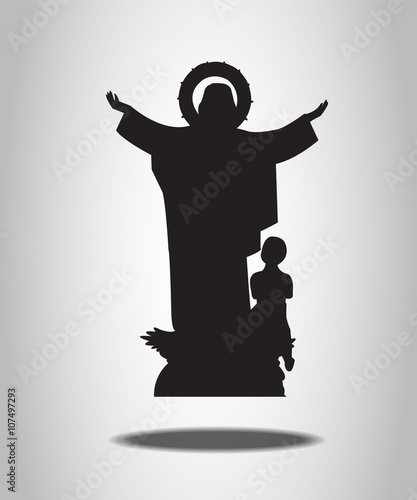 Virgin Mary Statue Silhouettes on the white background