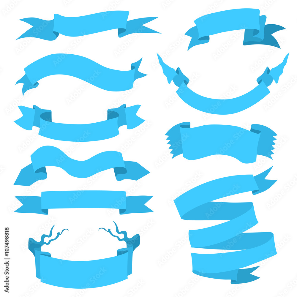 Vector Set of  Different Ribbons for Your Text.  Blue Ribbons.