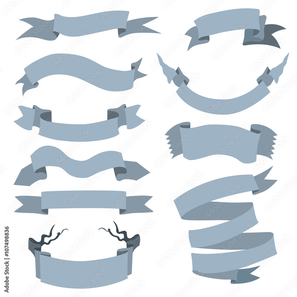 Vector Set of  Different Ribbons for Your Text.  Gray Ribbons.