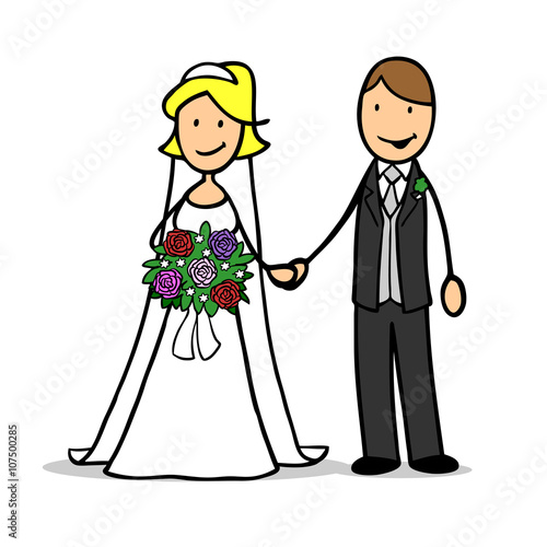Gl  ckliches Cartoon Paar bei der Hochzeit