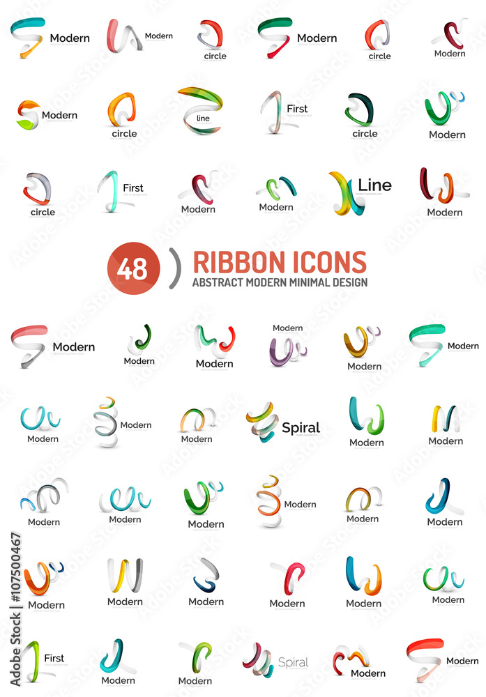 Vector line ribbon logo set Vector line ribbon logo set