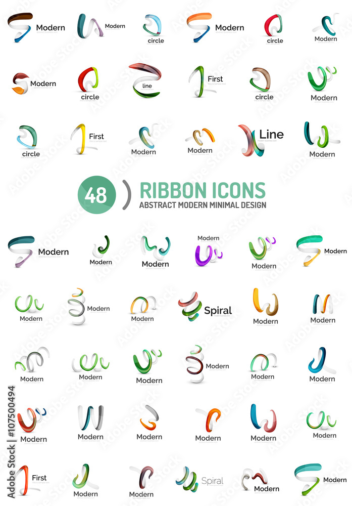 Vector line ribbon logo set Vector line ribbon logo set