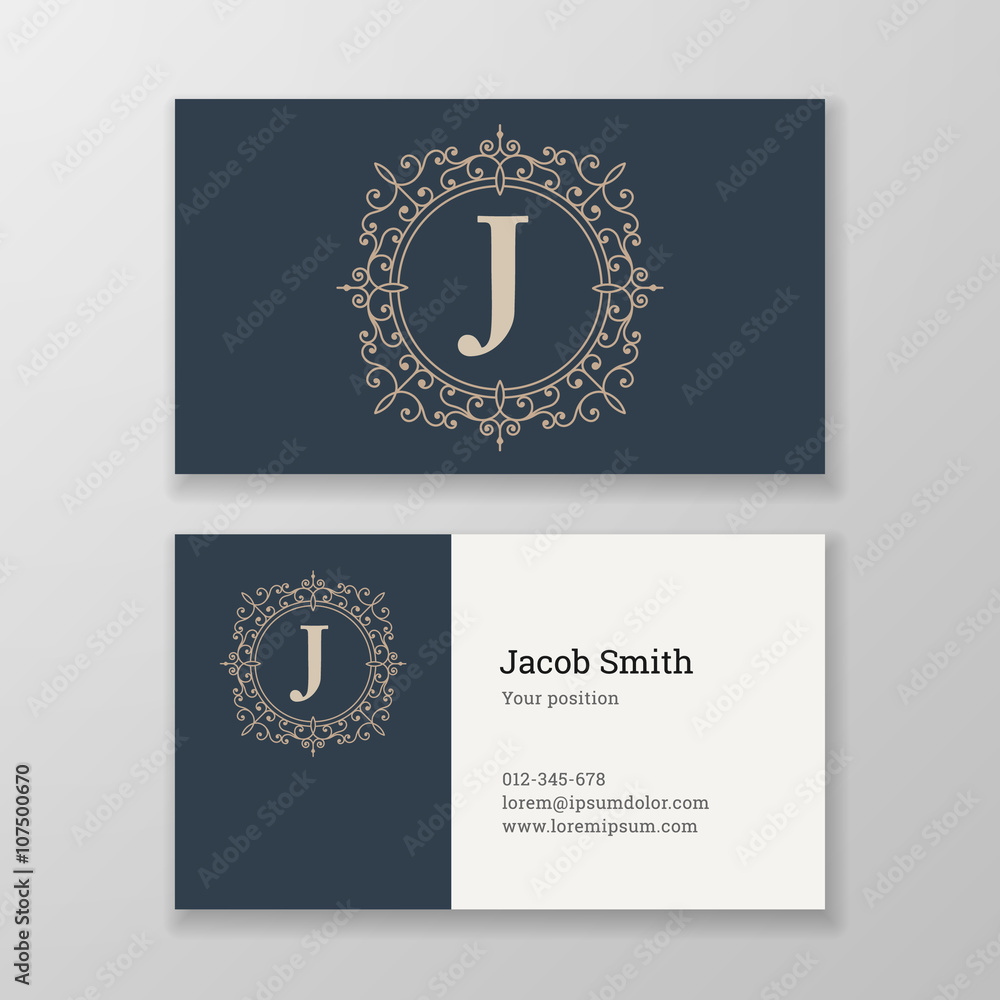 Business card ornament emblem letter J template design.