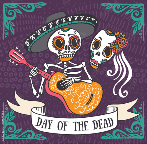 Invitation poster to the Day of the dead party. Dea de los muertos card.
