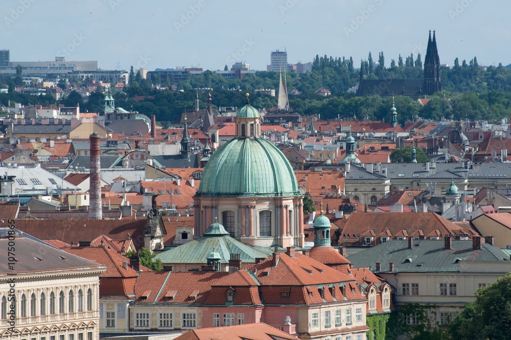 Old Town in Prague with church of St Francis Seraph , Czech republic