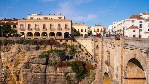 sun light famous ronda bridge hotel view 4k time lapse spain
