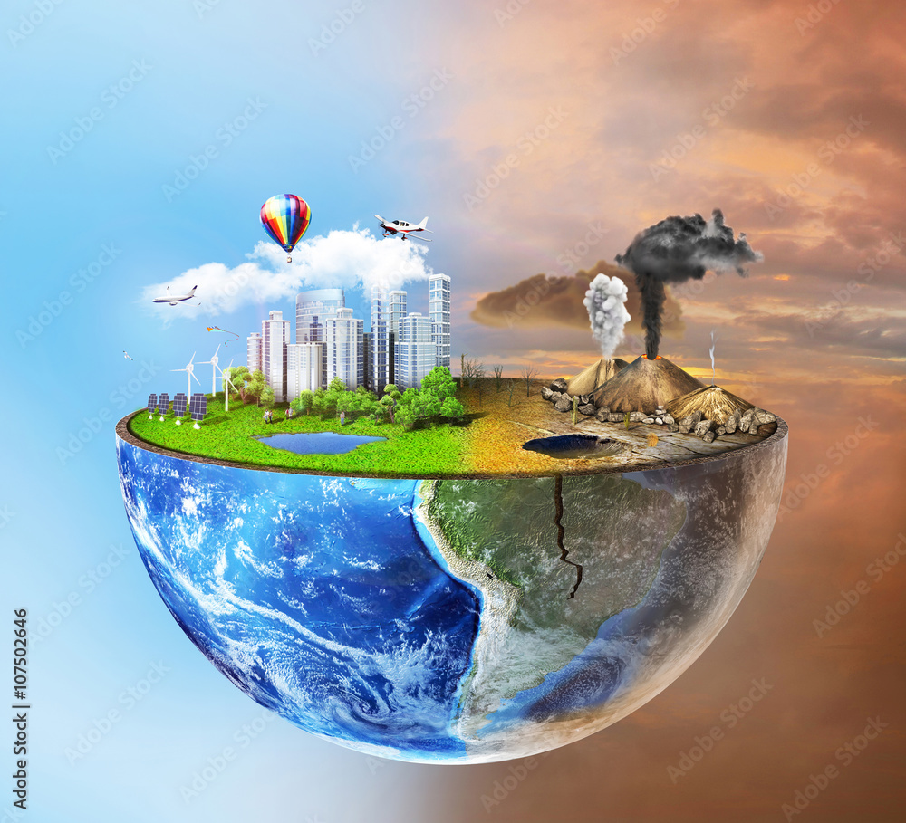 Eco concept. Half sphere of earth with light side and darker sid Stock ...