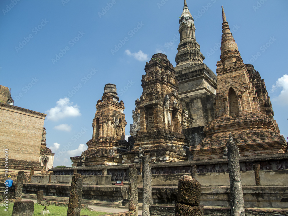 The Ancient  ruins of temple of Sukhotai thailand