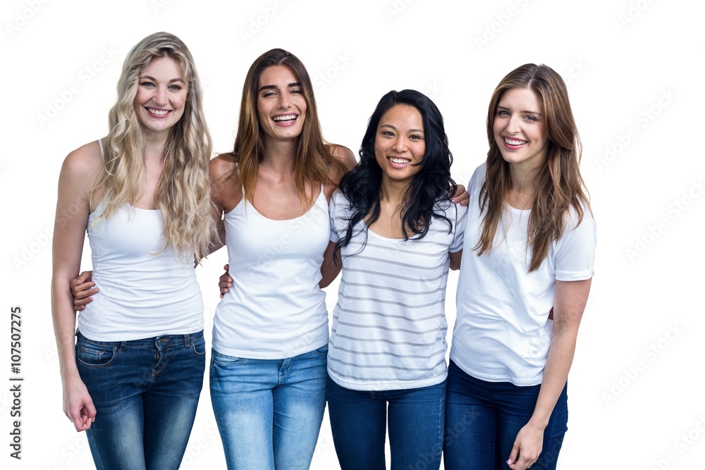 Multiethnic women standing together with arm around Multiethnic women standing together with arm around