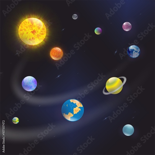 Planets in space. Эта иллюстрация о познании мира, в тоже время она несколько абстрактна.