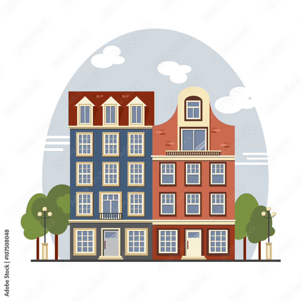 Colorful vintage Amsterdam houses. Apartments For Rent, Sale, Real Estate. 