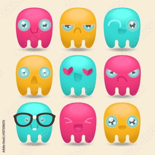 Canvas-taulu Set smiles. Funny jellyfish. Emoji