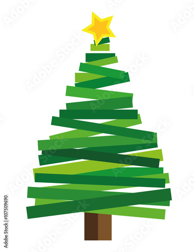 Christmas made up of colored strips in various shades of green and with a gold star on top