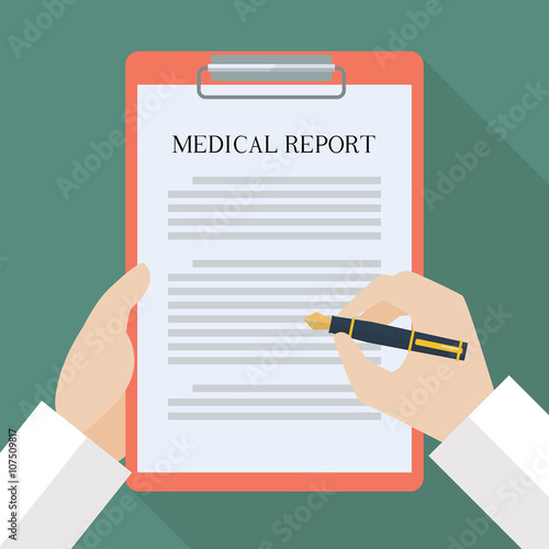 Doctor hand writing on medical report