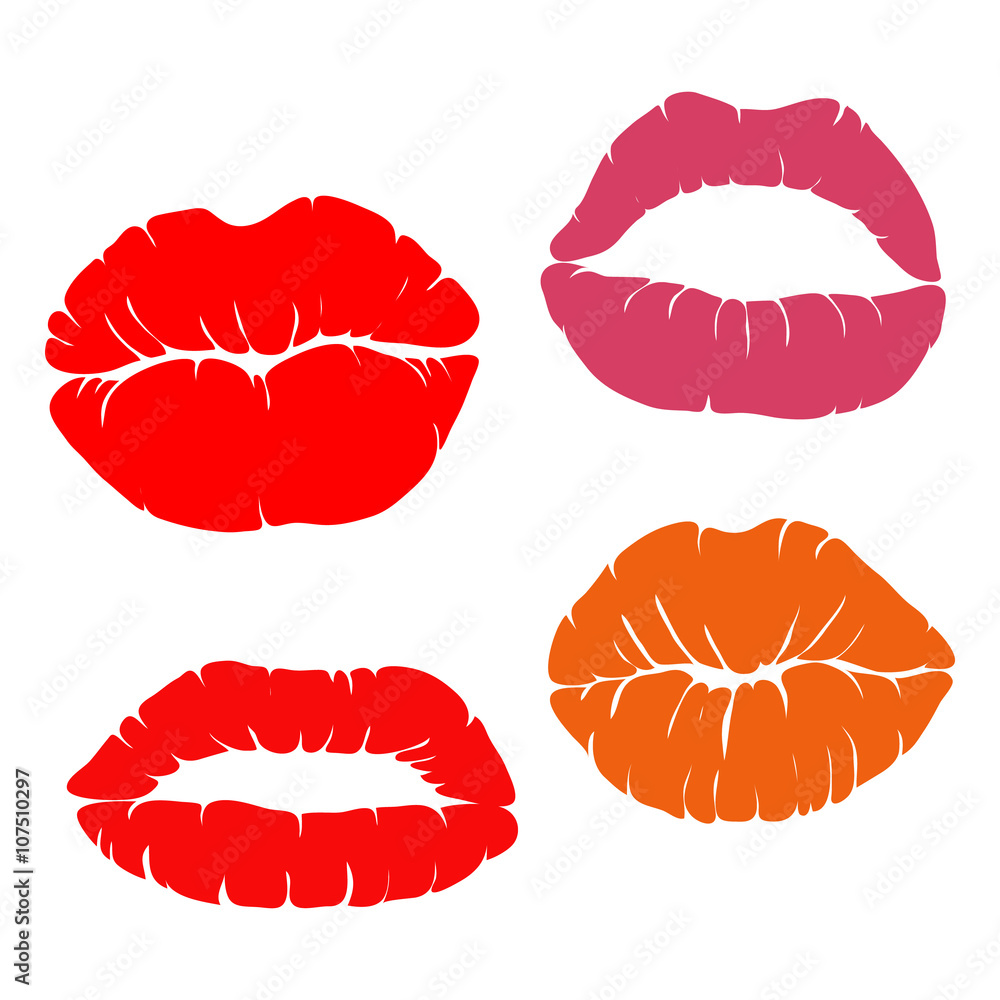Fototapeta premium Lipstick kiss on white background. Vector illustration.