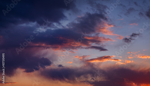 Beautiful sunset sky with dark-red clouds. Hi-res panorama. © Vladimir Arndt