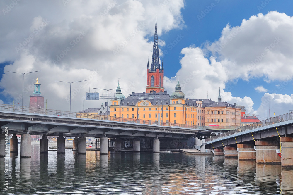 Stockholm, Sweden - March, 16, 2016: panorama of an old town of Stockholm, Sweden