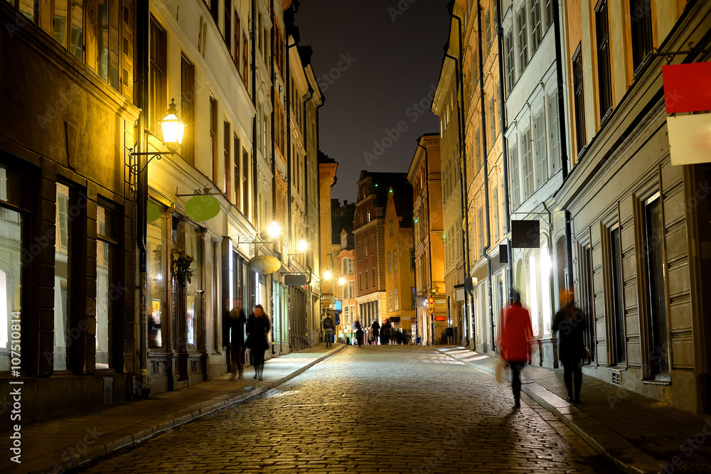 Stockholm, Sweden - March, 16, 2016: night cityscape with the image of a center of Stockholm, Sweden