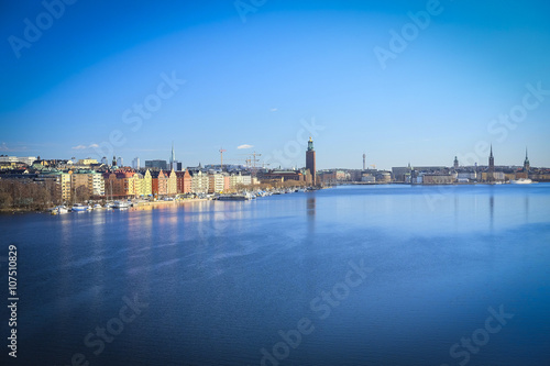 Stockholm  Sweden - March  16  2016  panorama of Old Town of Stockholm  Sweden  with the boats on a sea