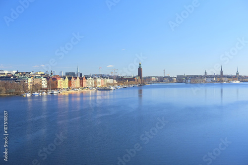 Stockholm  Sweden - March  16  2016  panorama of Old Town of Stockholm  Sweden  with the boats on a sea