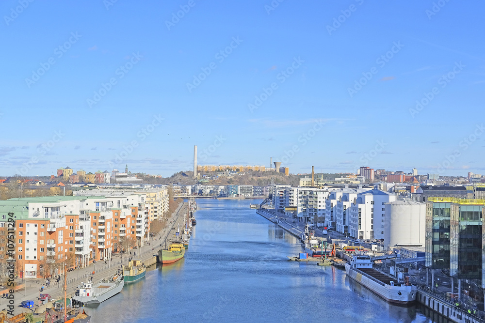 Stockholm, Sweden - March, 16, 2016: cargo ship in Stockholm, Sweden