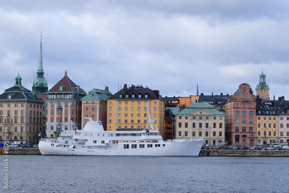 Stockholm, Sweden - March, 16, 2016: passenger ship in Stockholm harbour, Sweden