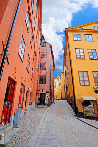 Stockholm, Sweden - March, 16, 2016: landscape with the image of Old Town street in Stockholm, Sweden photo