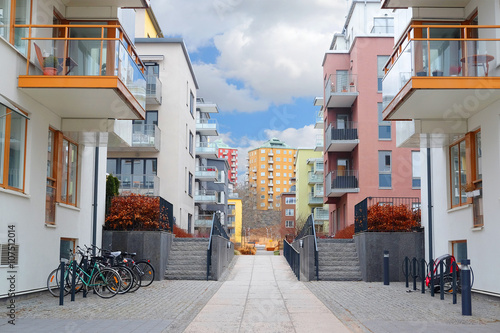 Obraz na płótnie Stockholm, Sweden - March, 19, 2016: multystoried inhabited buildings in Stockholm, Sweden w salonie