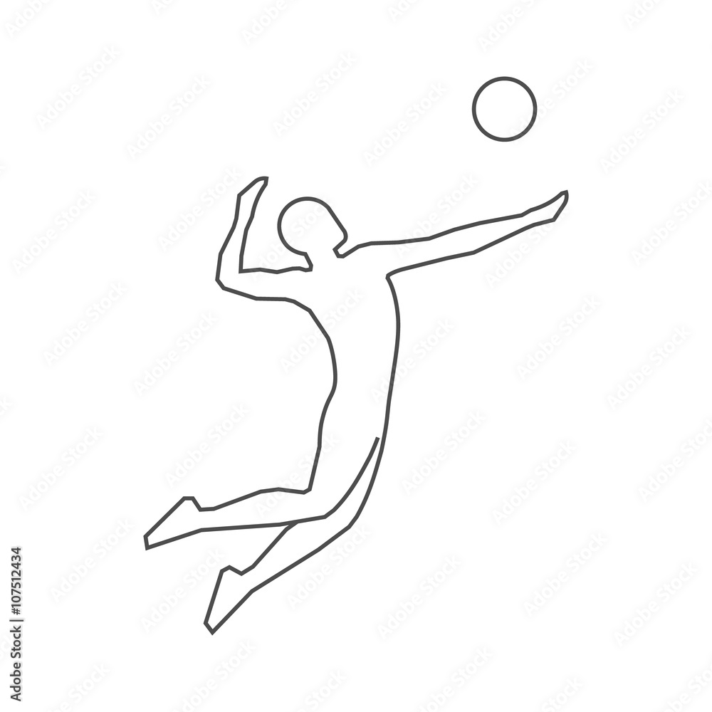 Black line volleyball icon. Vector silhouette of volleyball players