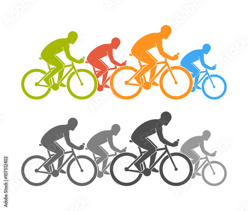 Colored and black flat cycling logo and icon. Vector figures cyclist. Cycling symbol, label and badge.