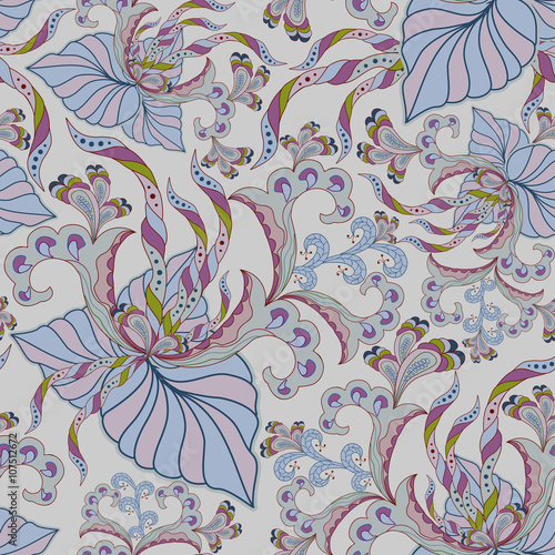 Seamless texture with ornate flowers and leaf