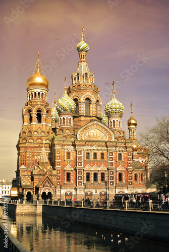Church of the Saviour on Spilled Blood or Cathedral of the Resurrection of Christ at sunset, St. Petersburg, Russia 