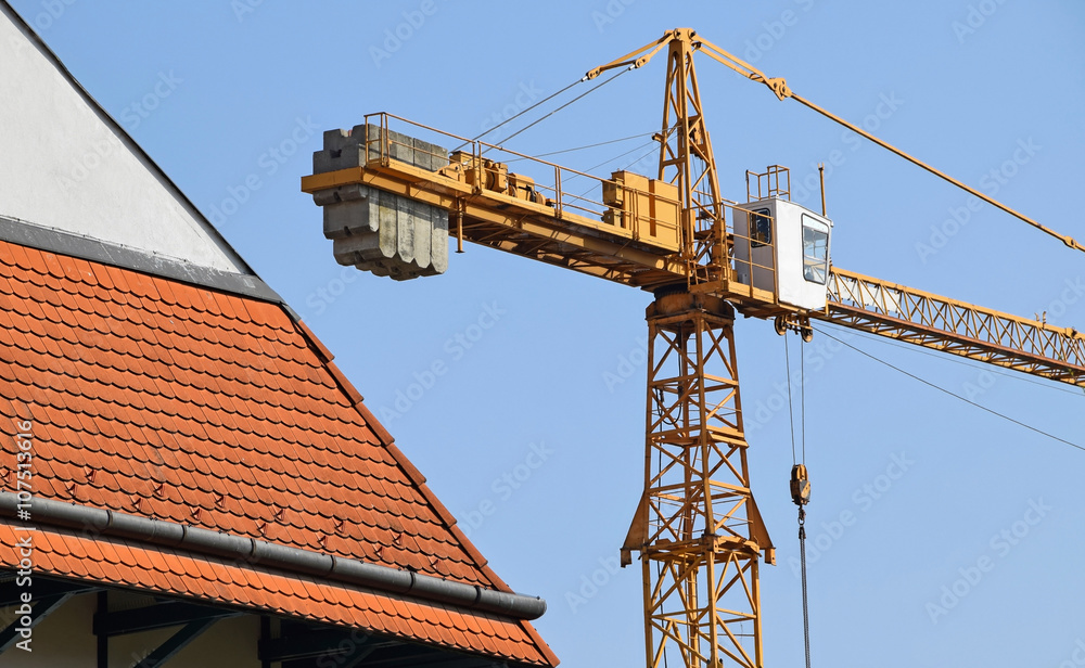 Tower crane next to a building