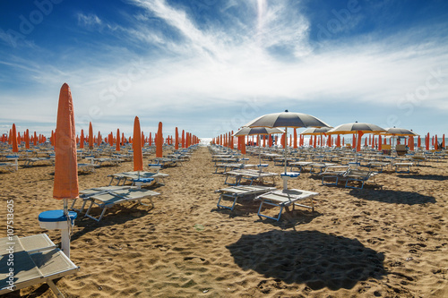 Umbrellas on the beach of Lido di Jesolo near Venice, Veneto region, Italy.