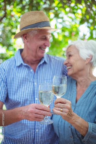 Happy couple toasting white wine 