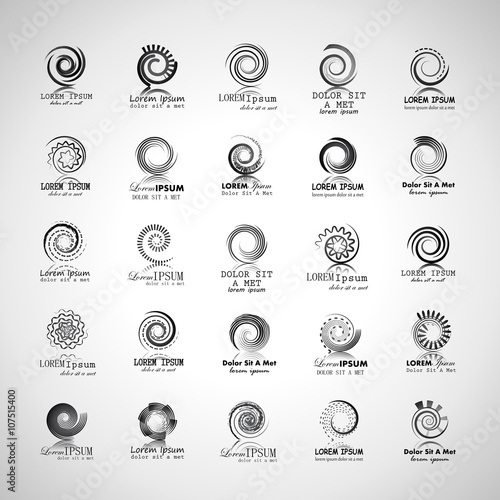 Unusual Spiral Icons Set-Isolated On Gray Background-Vector Illustration,Graphic Design. Different Logotype Template